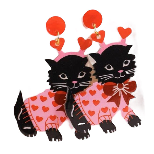 Black Cat Sweater Kitty Stud Earrings