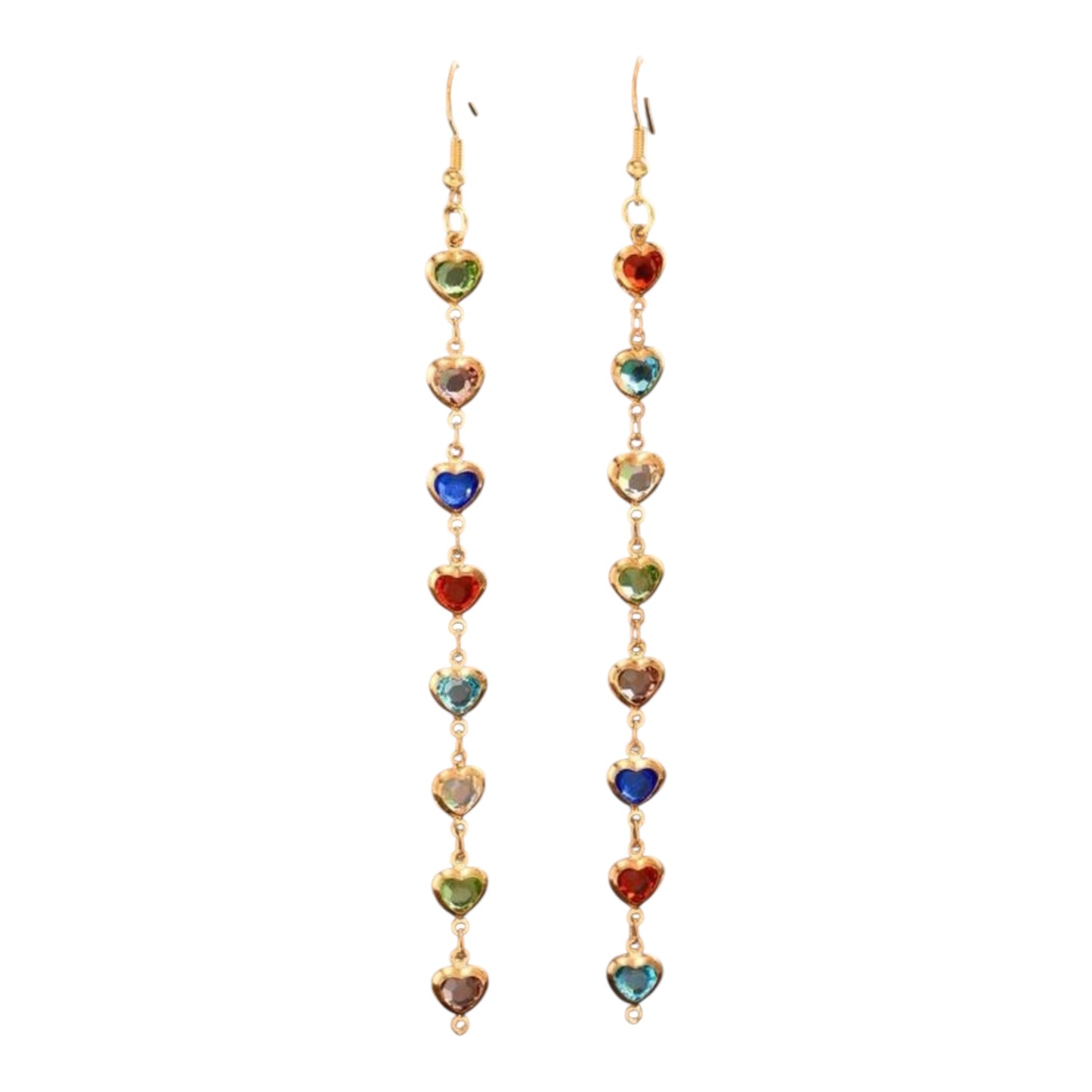Long Heart Rhinestone Dangle Earrings