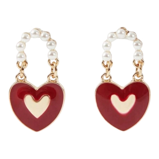Red, Gold and Pearl Stud Earrings