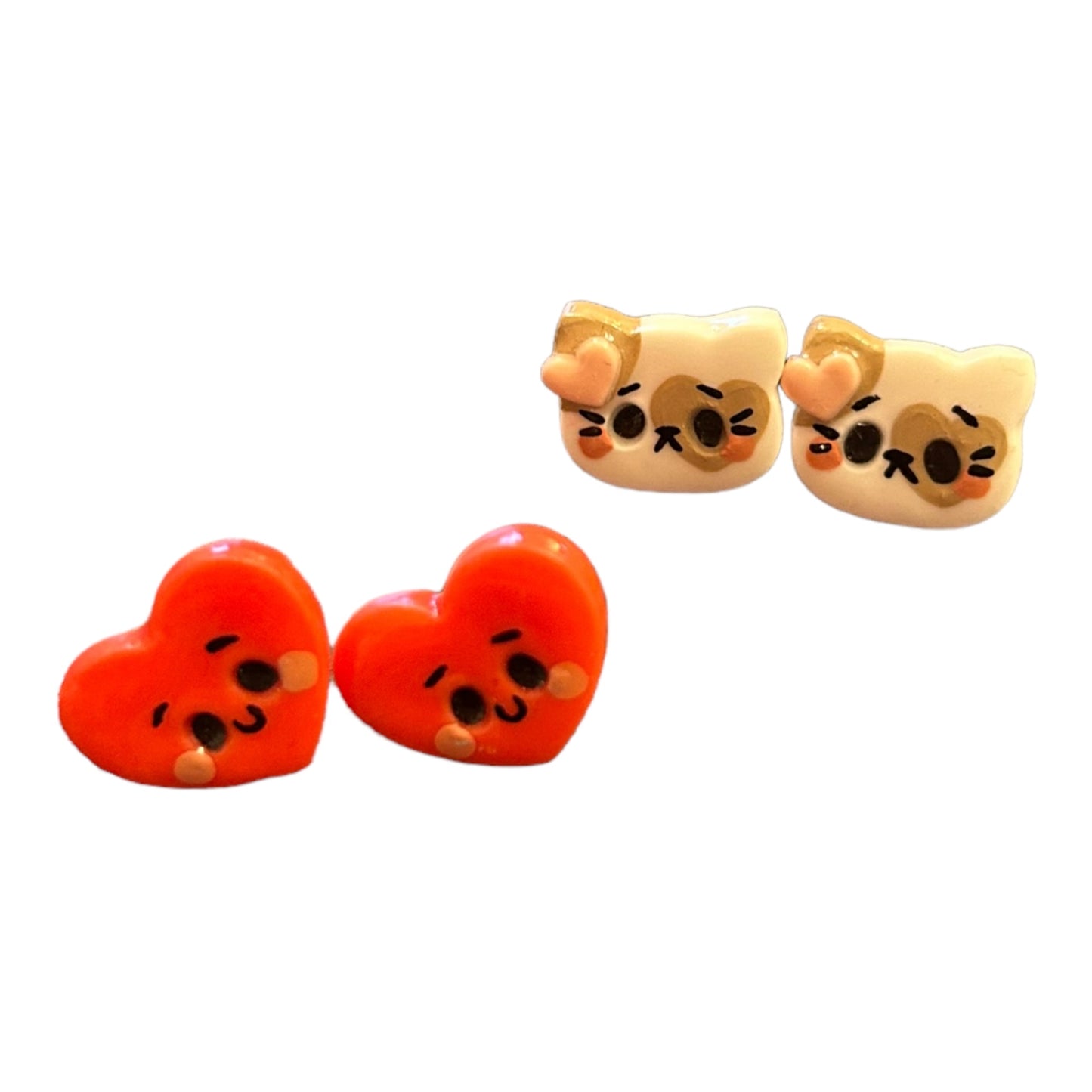 Aii Craft Handmade Cat and heart 2 pack stud earrings