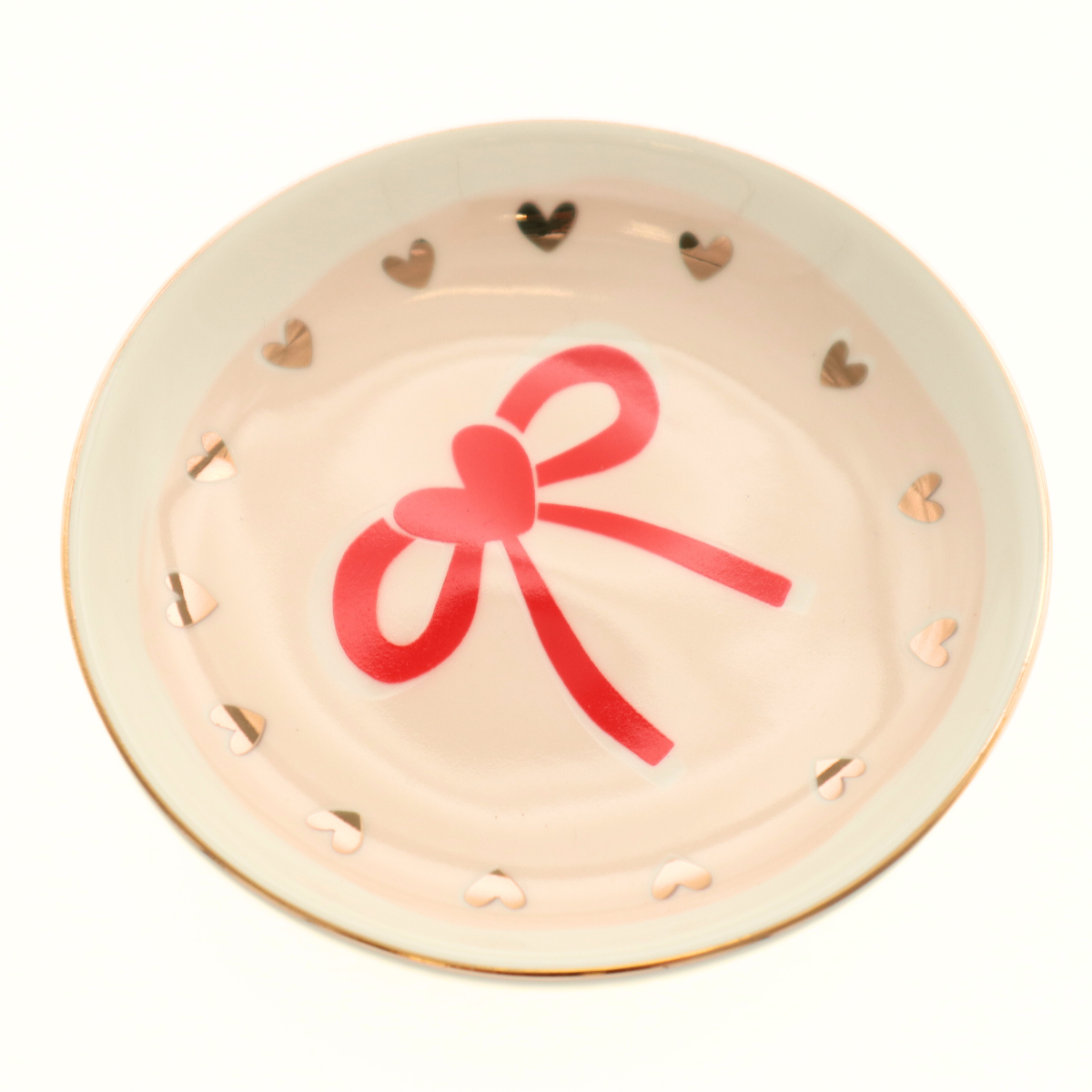 Red Bow Gold Heart Trinket Tray Dish