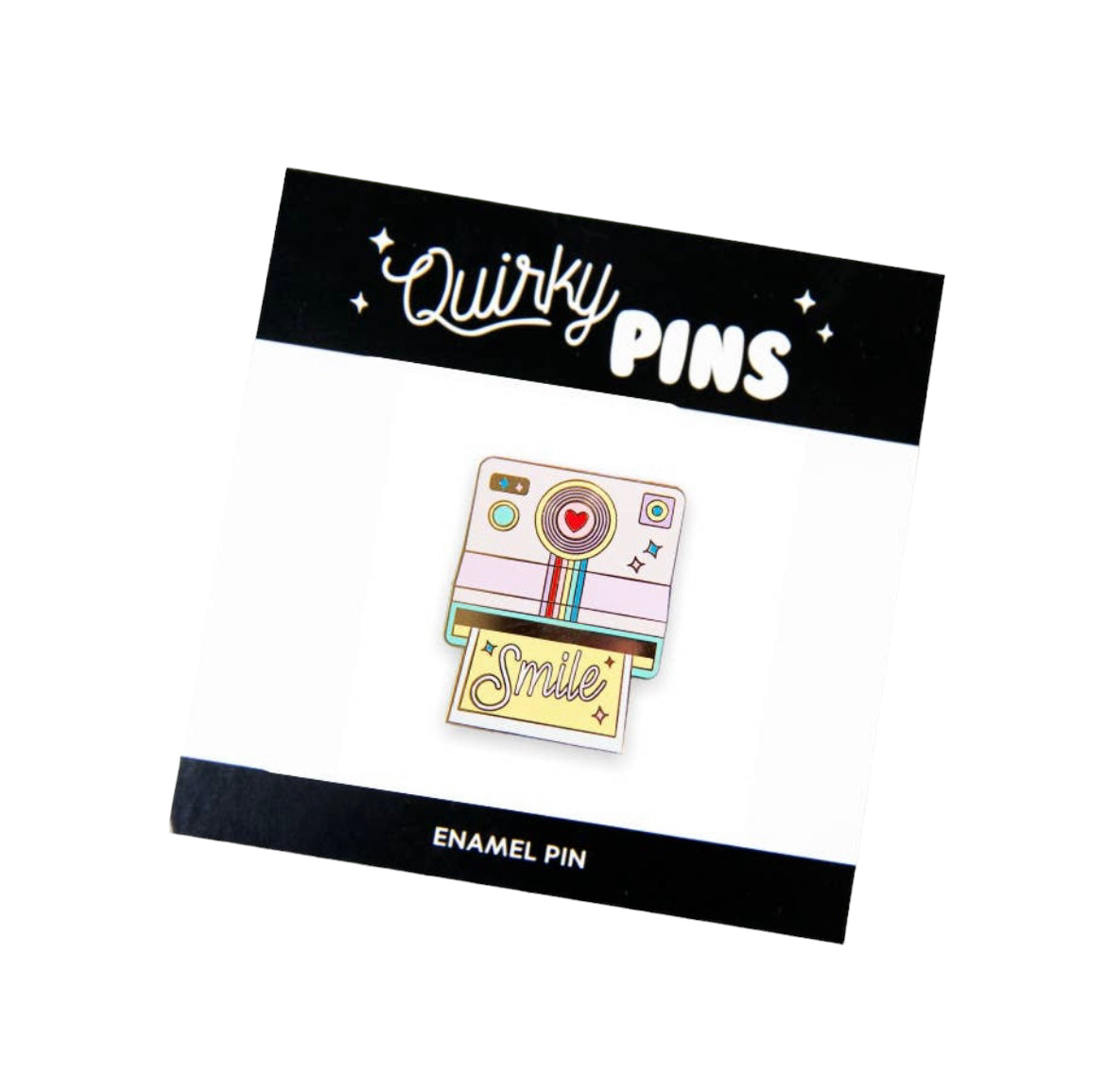 Rainbow Polaroid camera smile enamel pin