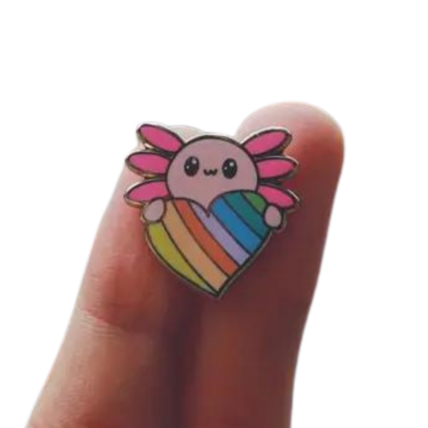 Axol the Axolotl Holding a Rainbow Heart enamel pin