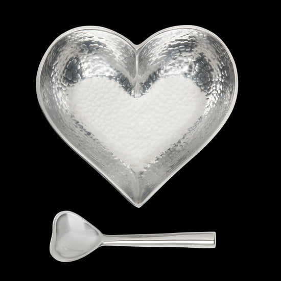 Hammered Silver Heart Bowl with Heart Spoonp