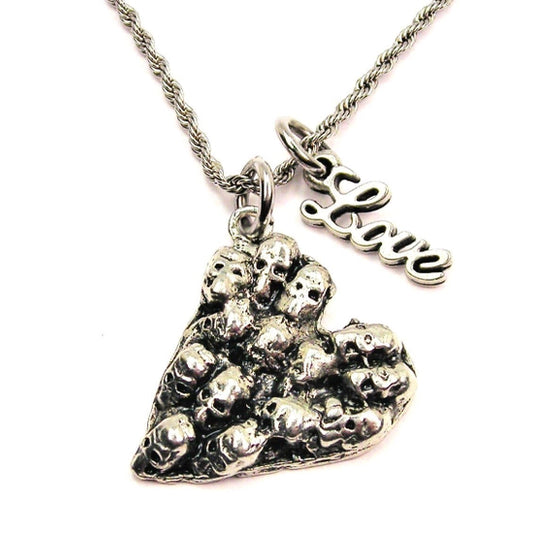 Skull Heart 20" Rope Necklace With Love Accent Halloween