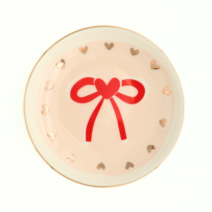 Red Bow Gold Heart Trinket Tray Dish