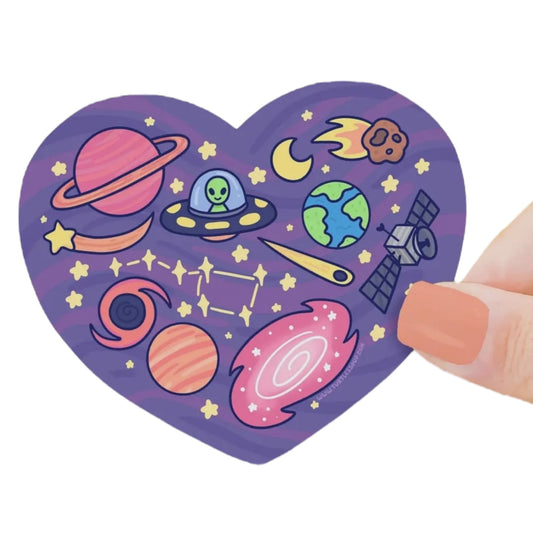 Space alien heart vinyl sticker