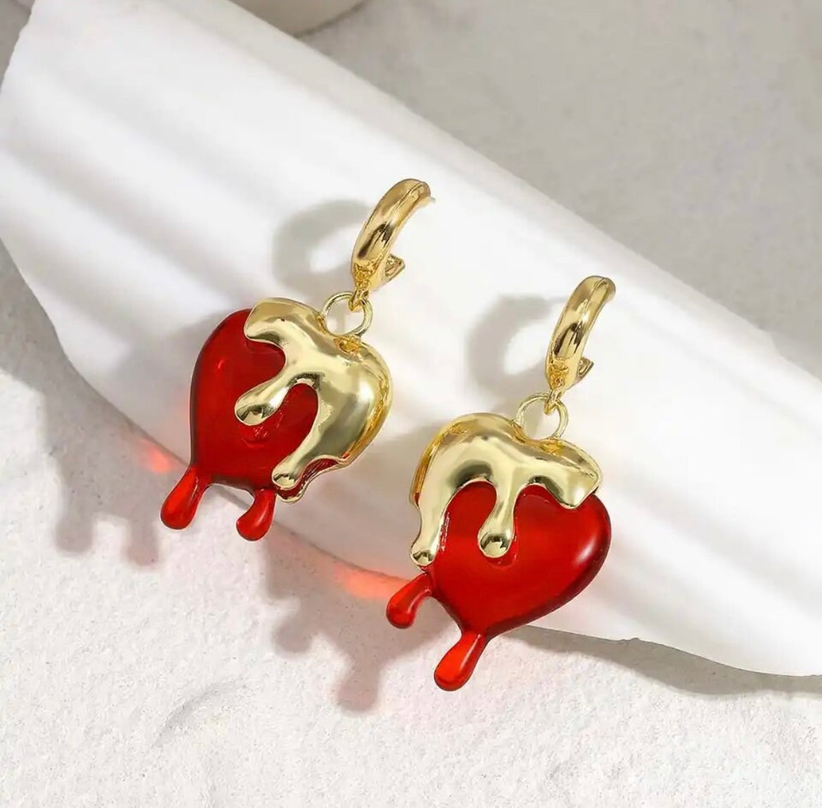 Gold Drip Heart Hoop Earrings