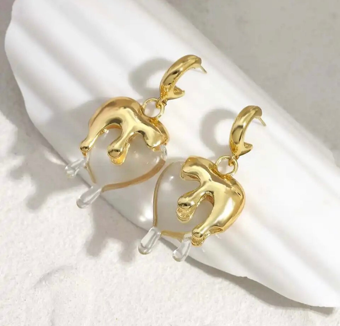 Gold Drip Heart Hoop Earrings