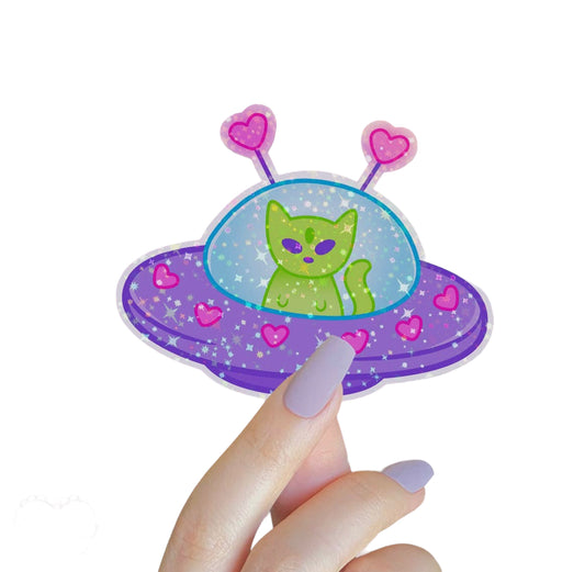 UFO Alien Cat Vinyl Sticker
