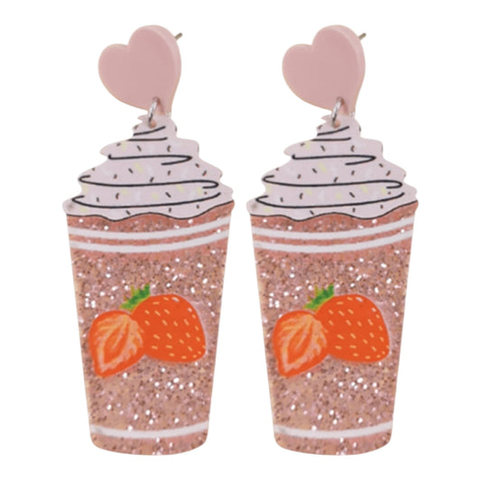 Strawberry Pink Drink Stud Earrings