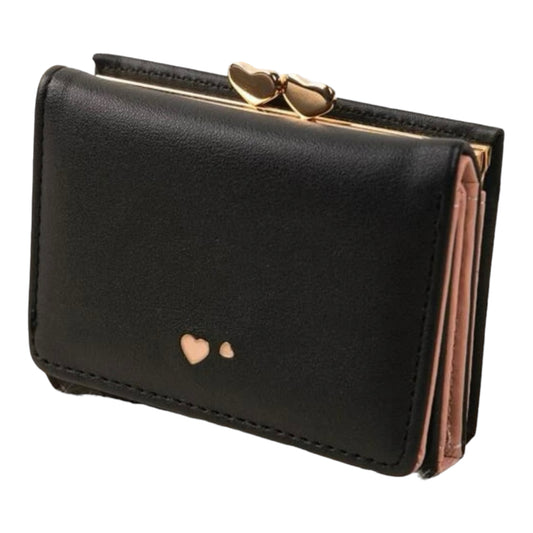 Black with Pink Enamel Hearts Trifold Wallet