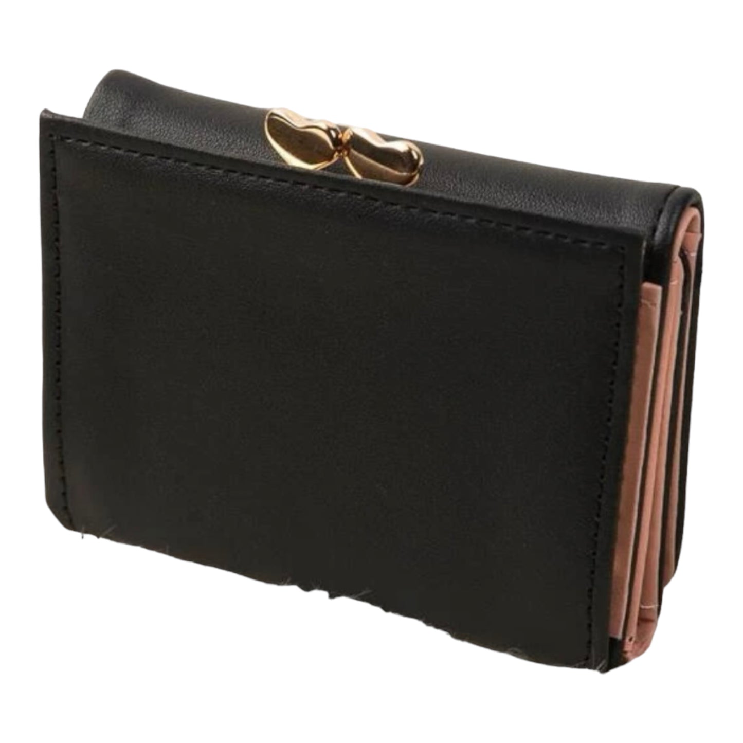 Black with Pink Enamel Hearts Trifold Wallet