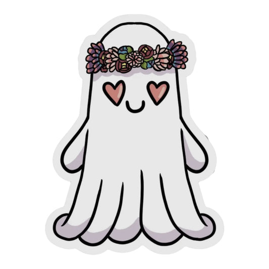 Ghost with Floral Crown Vinyl Sticker