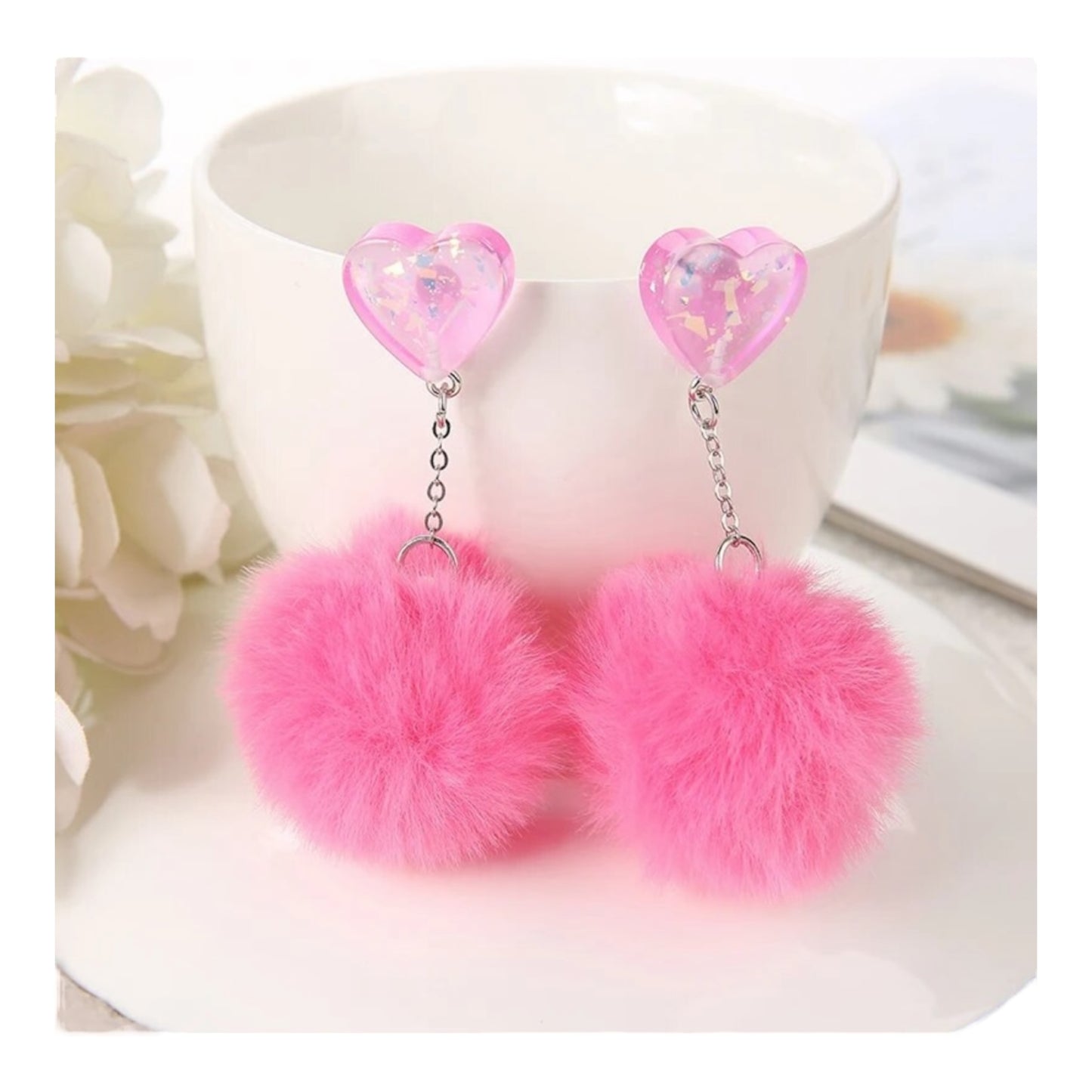 Fur ball stud earrings