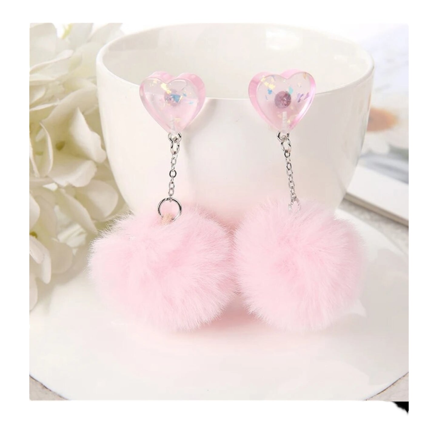 Fur ball stud earrings