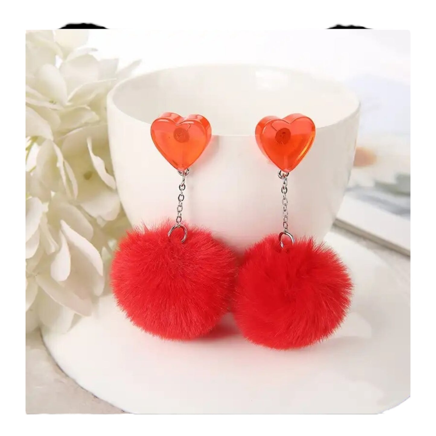 Fur ball stud earrings