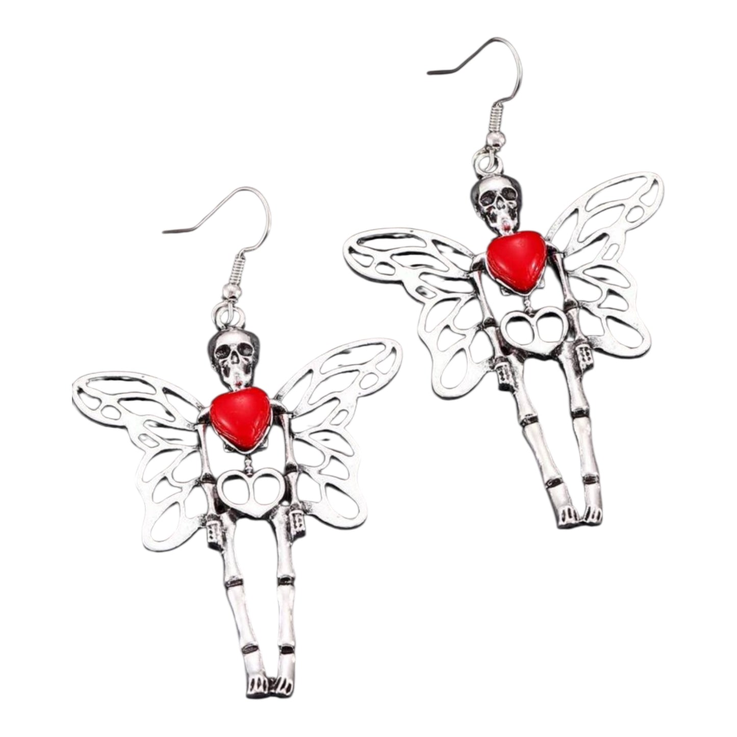 Fairy Skeleton Red heart Dangle Earrings