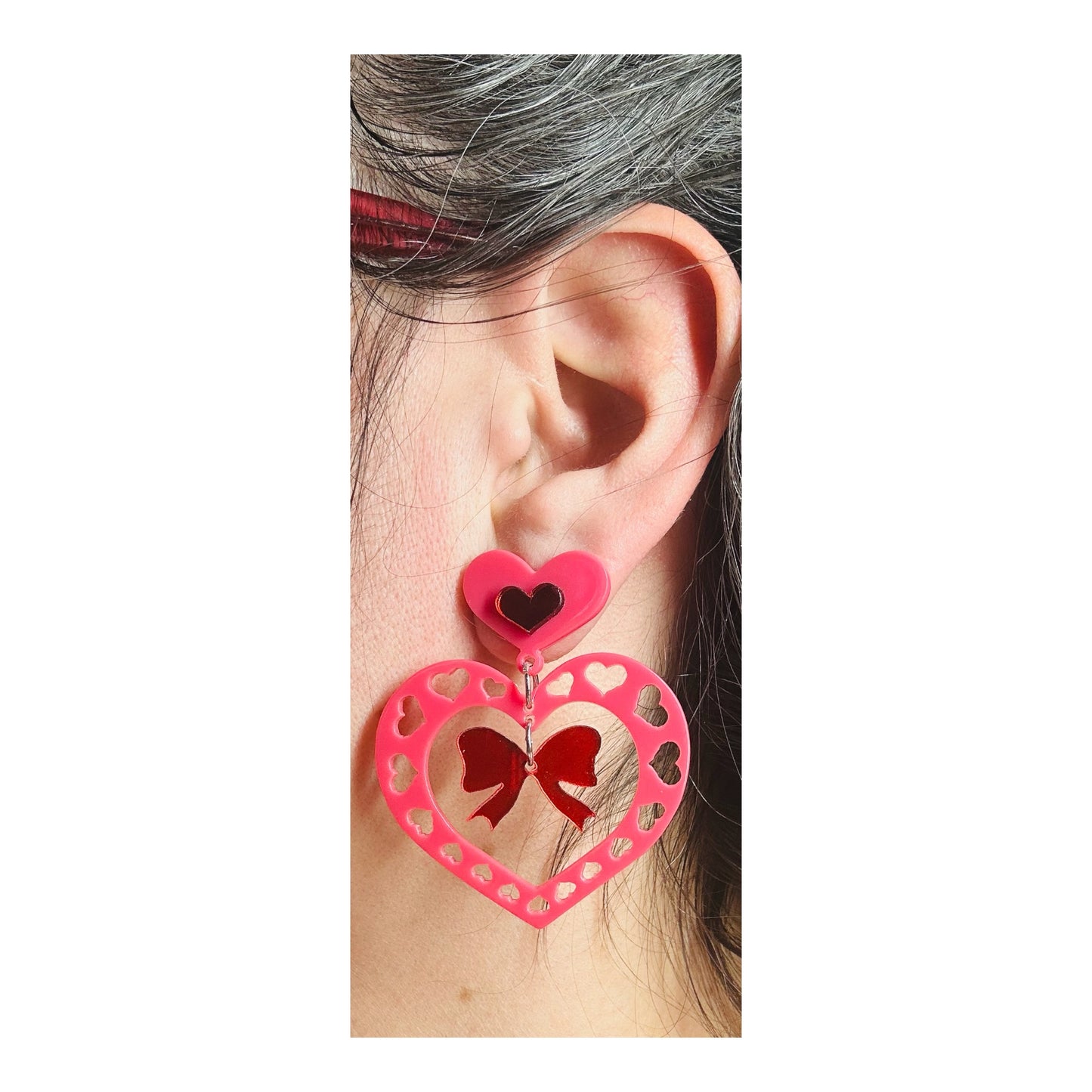 Big Ribbon Heart Stud Earrings