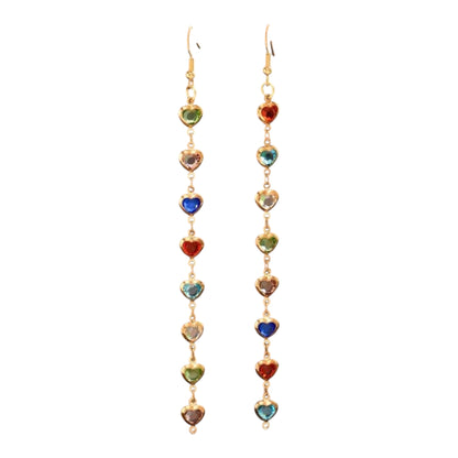 Long Heart Rhinestone Dangle Earrings