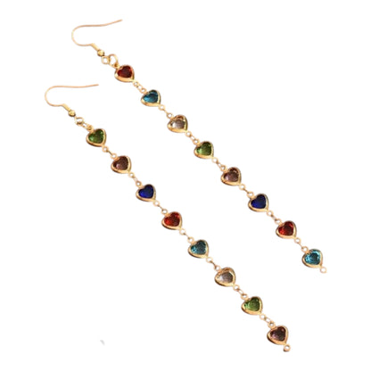 Long Heart Rhinestone Dangle Earrings