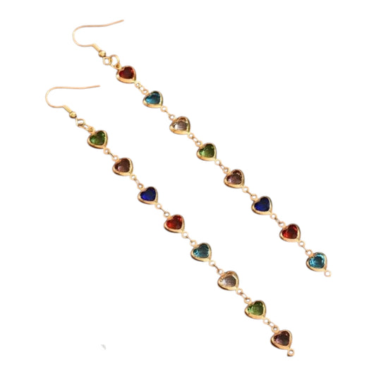 Long Heart Rhinestone Dangle Earrings
