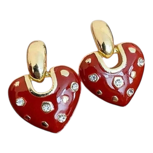 Red Enamel Heart Earrings
