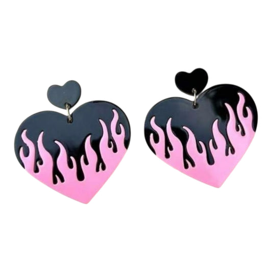 Pink flame heart earrings
