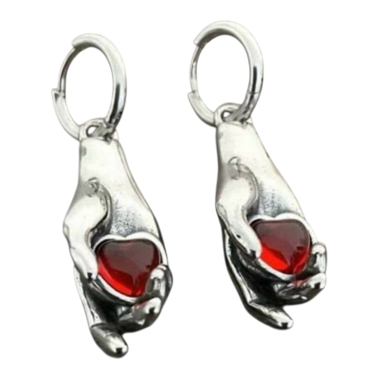 Heart Ruby in a hand earrings