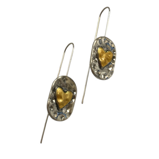 Gold heart on silver earrings