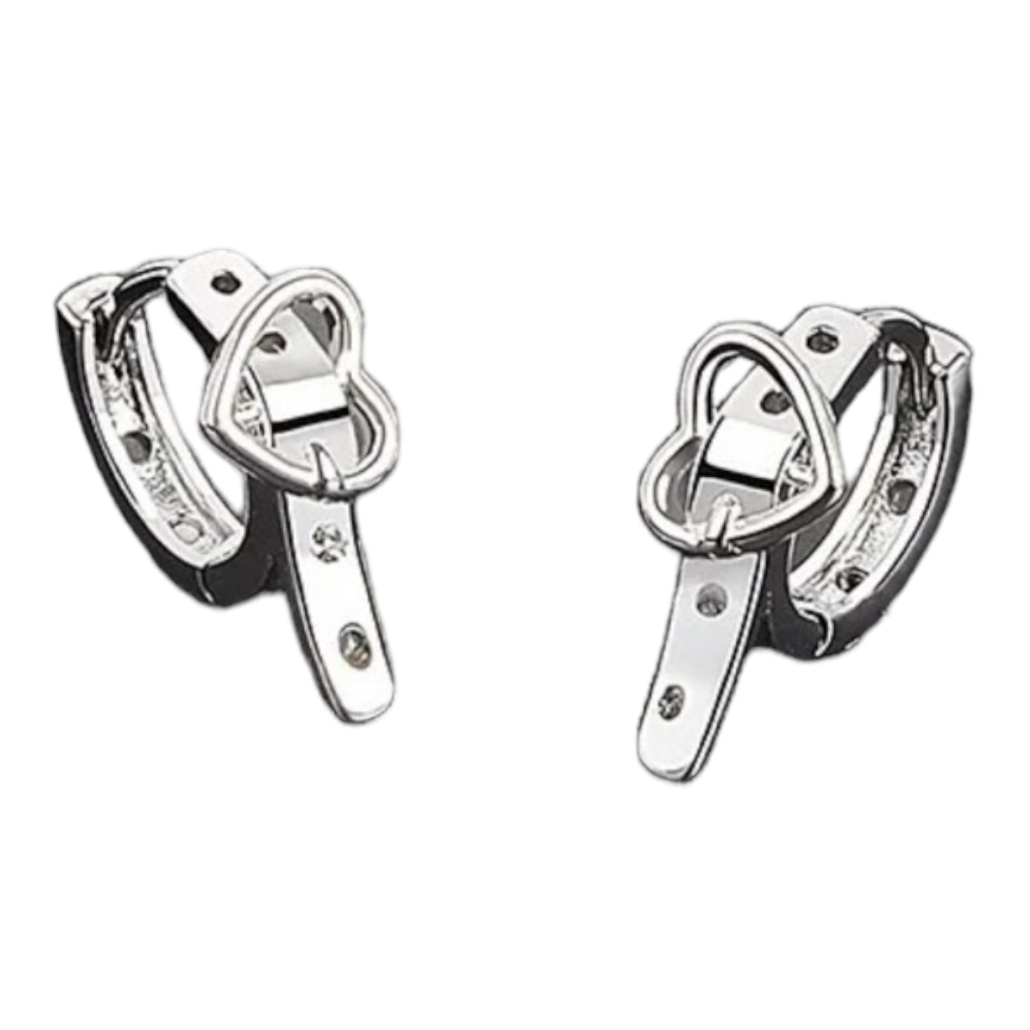 Sterling Silver Tiny Heart Belt Hoop Earrings