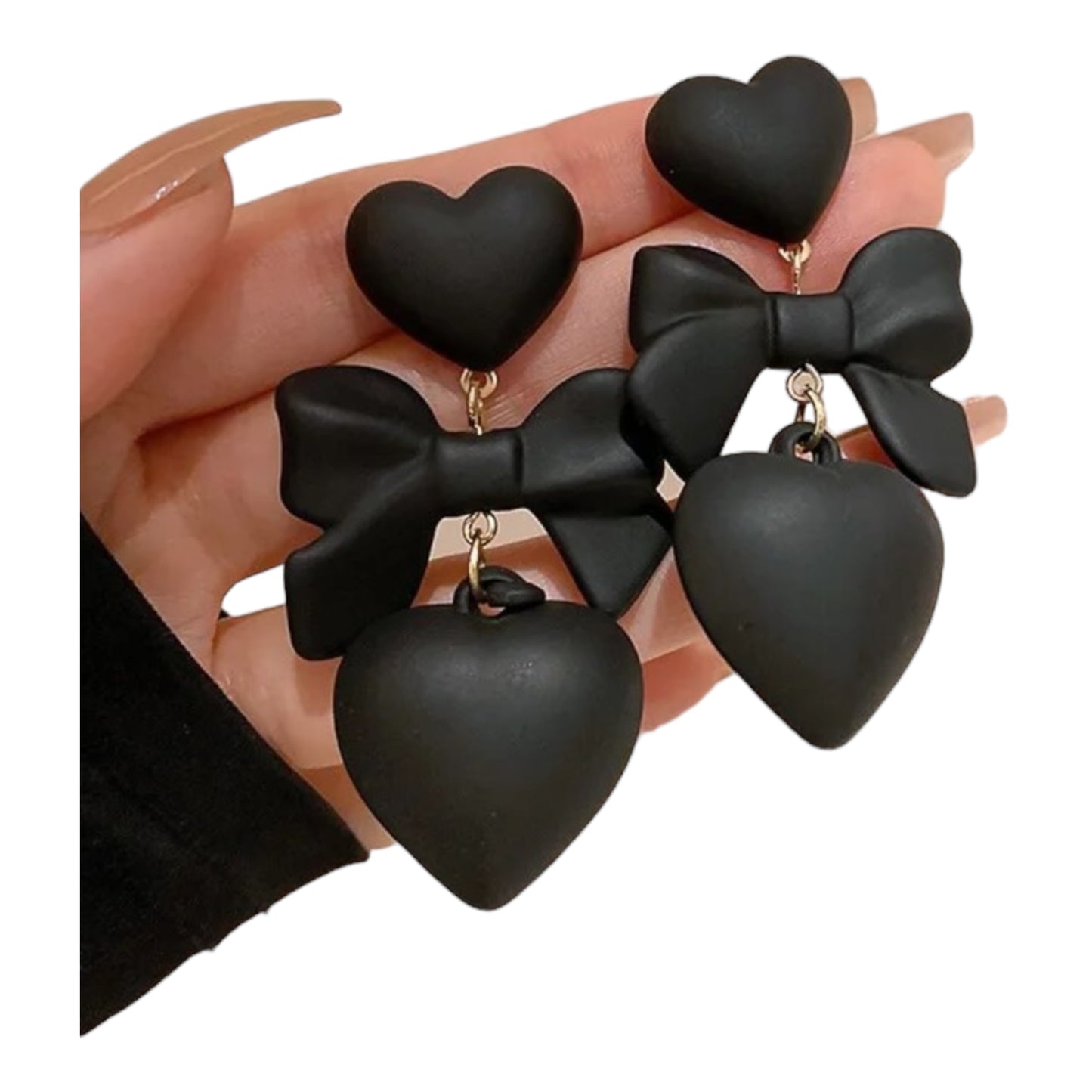 Black Ribbon and Heart Earrings