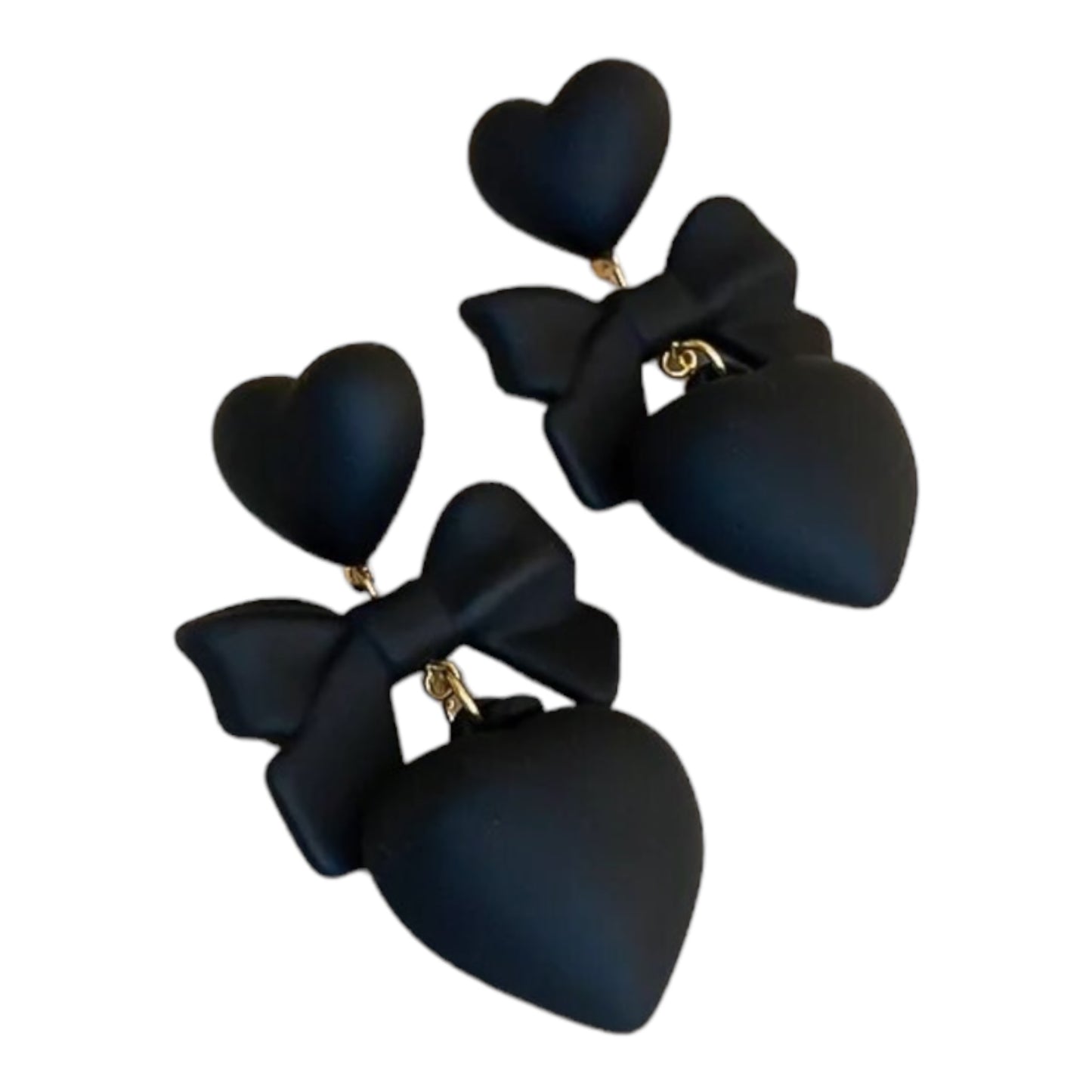 Black Ribbon and Heart Earrings