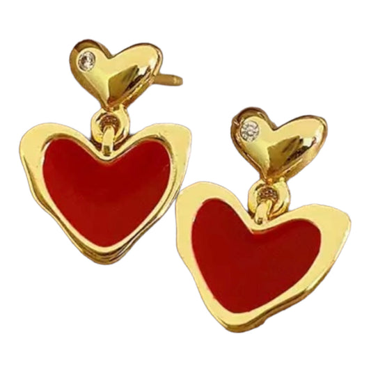 Gold and Red Enamel Stud Earrings