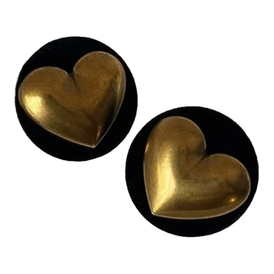 Big Gold and Velvet Heart Stud Earrings