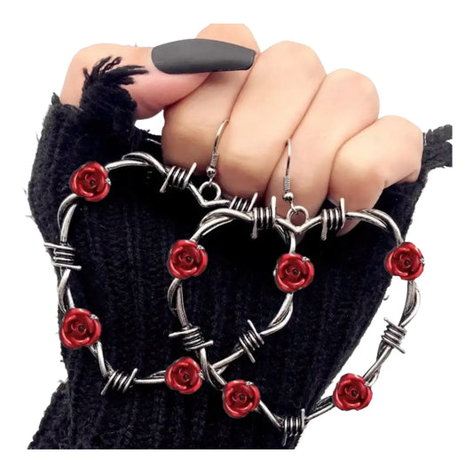 Y2K barb wire Rose Heart Earrings