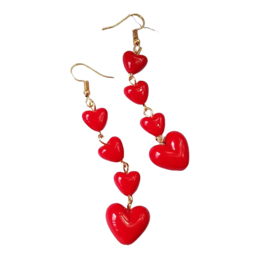 Red Heart Tassel Earrings