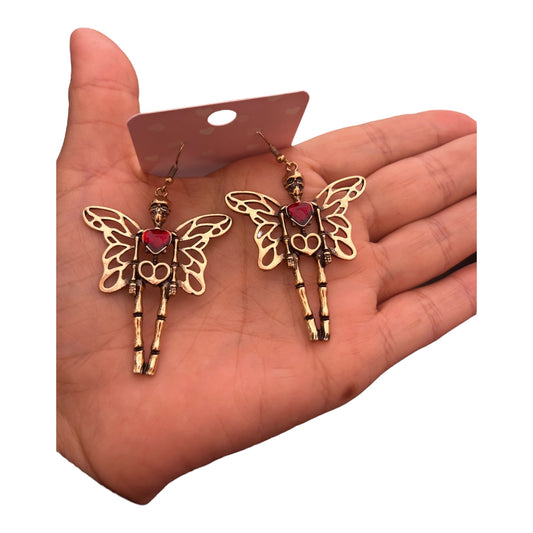 Fairy Skeleton Red Rhinestone Dangle Earrings
