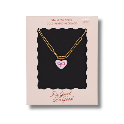 Heart Bow Charm Gold Plated Necklace