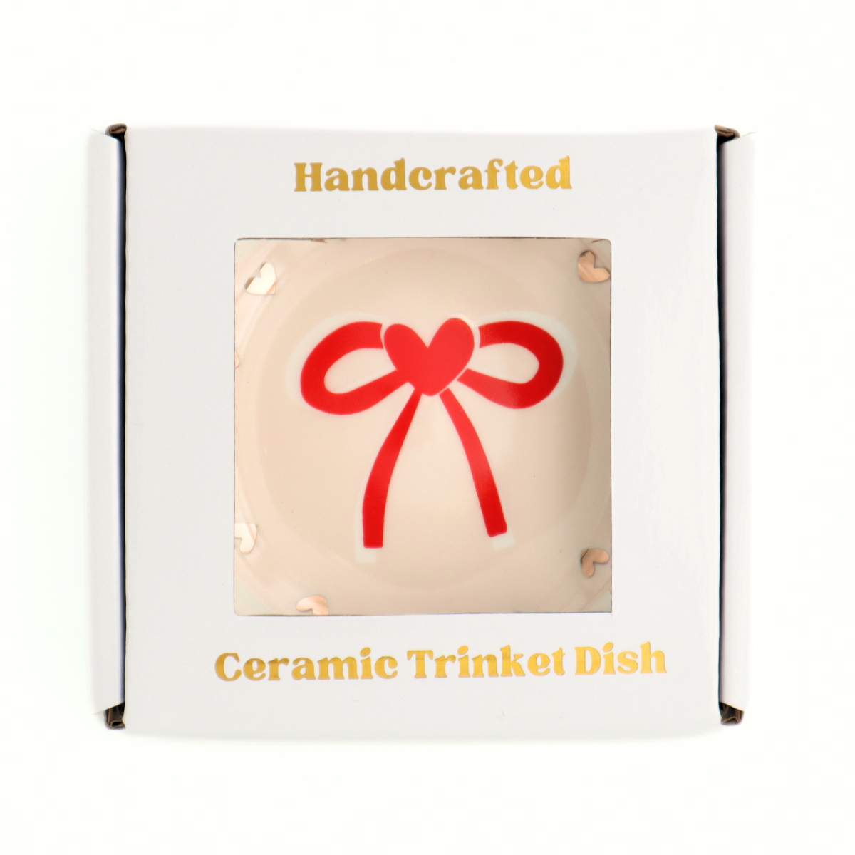 Red Bow Gold Heart Trinket Tray Dish