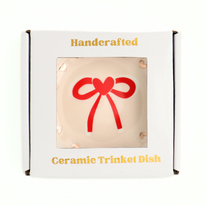 Red Bow Gold Heart Trinket Tray Dish