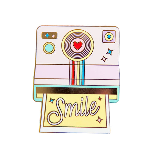 Rainbow camera smile enamel pin