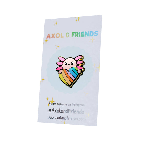 Axol the Axolotl Holding a Rainbow Heart enamel pin
