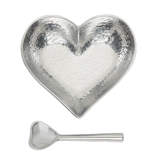 Hammered Silver Heart Bowl with Heart Spoonp