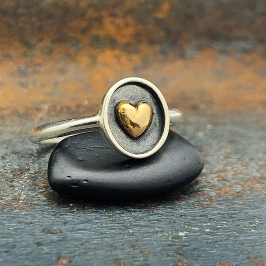 Shadowbox Sterling Silver with Bronze Heart Ring